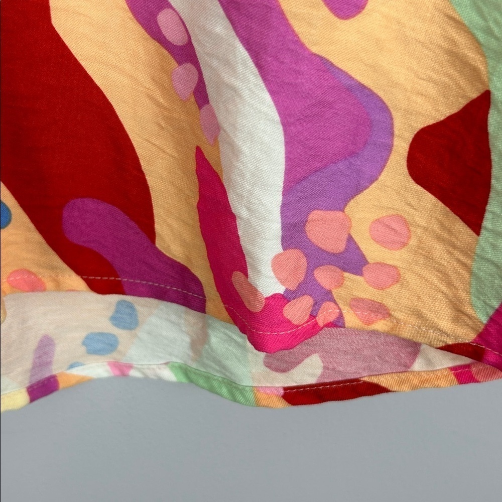 Esqualo Heat Wave Boho Retro Colourful Balloon Sleeve Blouse Size 4 Pink Orange - Picture 10 of 14